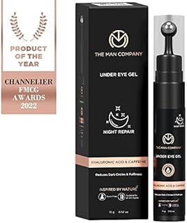 The Man Company Under Eye Cream Gel for Men and Women Enriched with Cooling Massage Roller for Dark Circles, Fine Lines & Puffy Eyes with Caffeine & Hyaluronic Acid, 15Gm