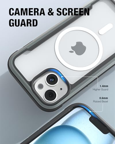 Image of RAPTIC Shield Magnetic for iPhone 15 Case, Compatible with MagSafe, Shockproof Protective Clear Case, Military Grade 10ft Drop Tested, Durable Aluminum Frame, 6.1 inch, Black