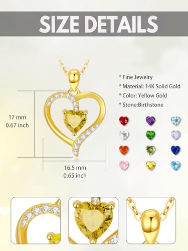14K Gold Heart Pendant Necklace for Women 14kt Gold Birthstone Heart Necklace Birthday Christmas Gift for Her Sister Mom Wife Girlfriend, 16+2 Inch3