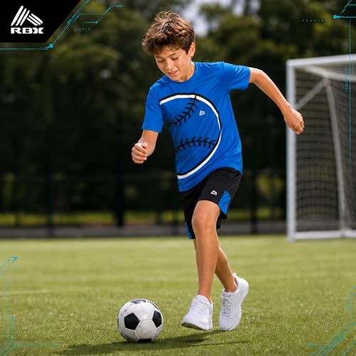 Image of RBX Boys Athletic Shorts Set - 2 Piece Active Performance Graphic Tees and Mesh Gym Shorts for Boys With Elastic Waistband