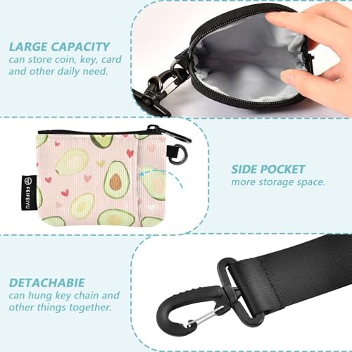 Green Avocado Pink Heart Women's Dual Wallets Busniess Card Cases Thin Flat Change Purse Key Holder with Zipper Pocket for Men Women 2 Pcs3