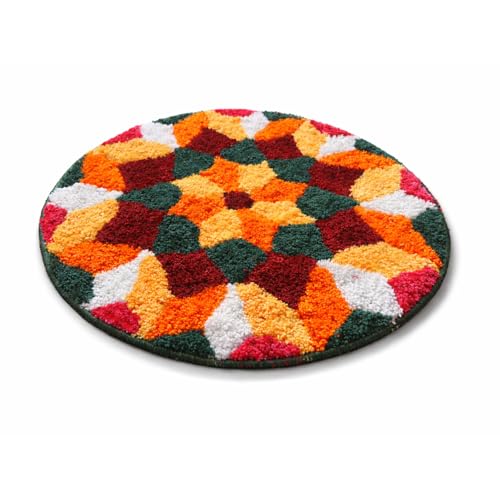 Image of Rangoli (60x60 cm) Super Soft Microfiber Decorative Mat Anti-Skid Door Mats for Home /Bathroom Mat /Bedroom /Kitchen /Floor Mat (Green & Orange)