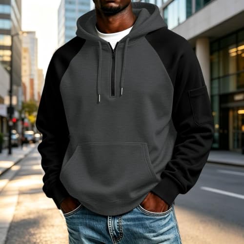 Quarter Zip Hoodie Men Casaul Long Sleeve Drawstring Pullover Tops - image 2