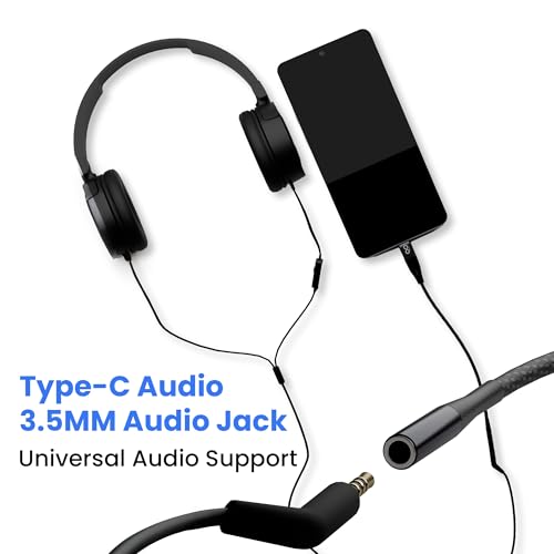 Image of Type C to 3.5mm Audio Jack with DAC Adapter Cable | USB C to AUX Connector | Hi-Fi Sound for Music & Gaming | Nylon Braided, Silver Shielded Wire, Carry Pouch