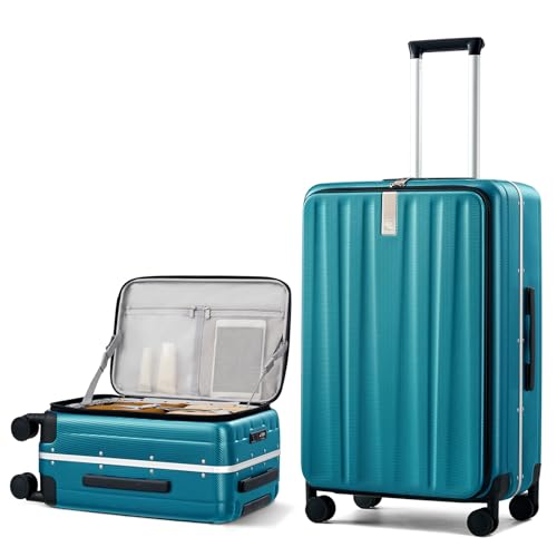 Image of Hanke 16 20 24 26 Inch Carry On Suitcase PC Hardshell Luggage Top Open Aluminum Frame Rolling Suitcases with Wheels Travel Luggage for Womem Men, Caribbean Blue, 26 Inch