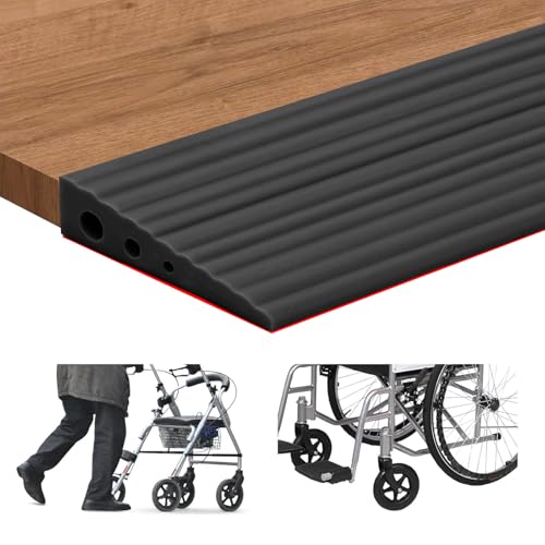 Rampa per soglia autoadesiva, in gomma piena, carico 800 kg, rampa per sedia a rotelle, aspirapolvere, robot, passeggini o scooter (nero, 2,5 cm di altezza, 6,5 cm di larghezza-1 m di lunghezza)