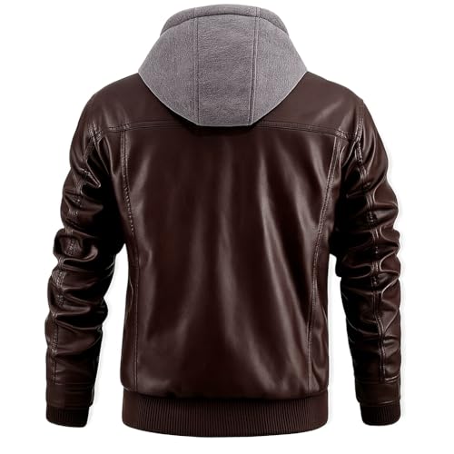 Image of Blaq Ash Men's Faux Leather Hooded Motorcycle Jacket, Zip-Up, with Pocket