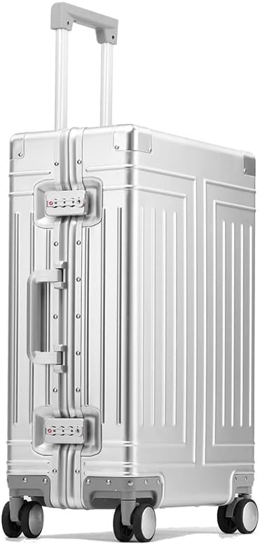 Suitcase All-Aluminum Magnesium Alloy Suitcase Trolley Case Aluminum Frame Anti-Fall Silent Universal Wheel Suitcase Suitcases Large(Color:Silver)