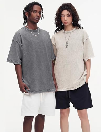 Image of Arssm Men Oversized T Shirts Vintage Tee Loose Fit Short Sleeve Casual Streetwear Baggy Washed Unisex Tops