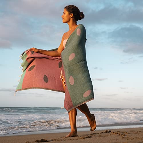 BEARFOOT XXL Strandtuch groß, Baumwolle Oeko-TEX®, 180x90cm, Handtuch Saunahandtuch Badetuch Hamamtuch, bunt, weich, leicht | Damen, Herren | Strand, Sauna (Watermelon-Red, 180x90cm)