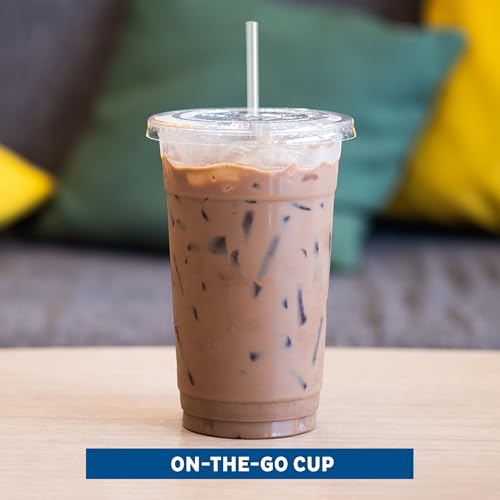 Image of Freshware Clear Plastic Cups with Flat Lids and Straws [100 Cups - 20 oz] Disposable Tumblers for Iced Coffee, Smoothie, Milkshake, Cold Drinks