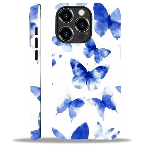 Coque iPhone 12 Pro Max silicone rigide hybride antichoc aquarelle papillon bleu