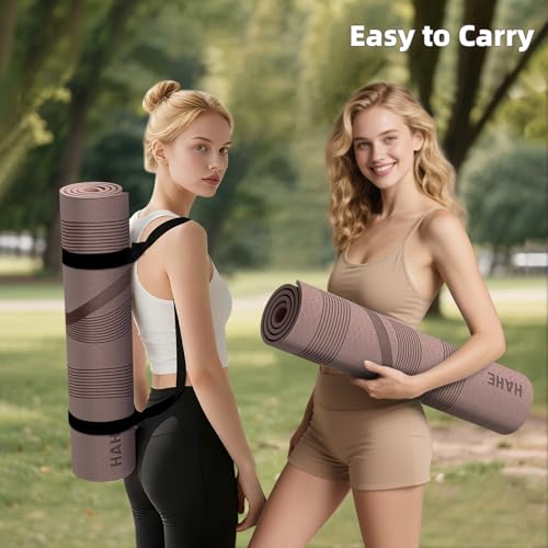 Yoga Mat High Density Exercise Mat, 76"x32"x0.27"Thick Wide & Large Yoga Mat for Women Men, Professional POE Workout Mat for Yoga, Pilates, Fitness & Stretching (Dark Brown) by hahe - Image 2