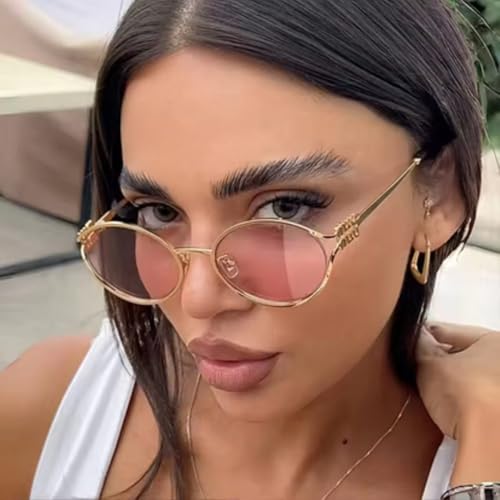 1-2PCS Fashion Sunglasses Retro Small Frame Woman Man Metal Cat Eye Glasses Shades UV Protection Sun Glasses with3