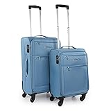 ITACA - Juego Maletas de Viaje - Set Maletas de Viaje, Maleta Mediana y Maleta Cabina - Juego de Dos Maletas de Viaje Extensibles con 4 Ruedas Material EVA Resistente y Ligero. Candado 7, Azul vaquero