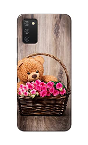 Image of PRINTFIDAA Roses and Teddy Bear in The Wicker Hard Back Cover for Samsung M02s / Samsung A02s / Samsung F02s / Samsung A03s Back Cover -(P6) KAT1004