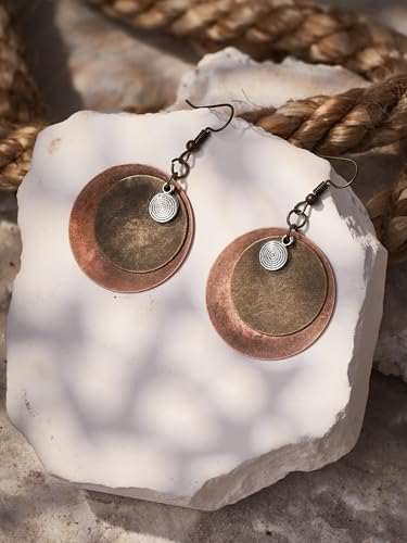 MINACHI Bohemian Antique Layered Circular Disc Dangle Drop Earrings, Boho Jewelry Gift for Women2