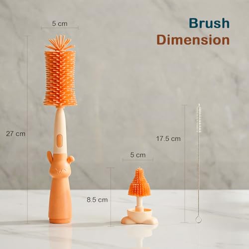 Image of TONY STARK Baby 3-in-1 Silicone Bottle Cleaning Brush Set | 360 Rotatable Handle, BPA-Free Soft Bristles for Cleaning Bottles, Nipples & Pacifiers Safely (Red)