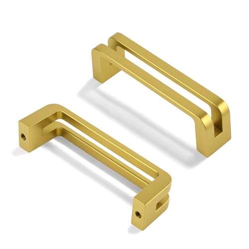 BOZWELL Brushed Gold Cabinet Pulls, Heavy Duty Solid zinc Alloy 3 Inch（76mm） Hole Center Vintage Brass Square Kitchen Drawer Handles for Cupboard Hardware Handles 6 Pack BZ7600