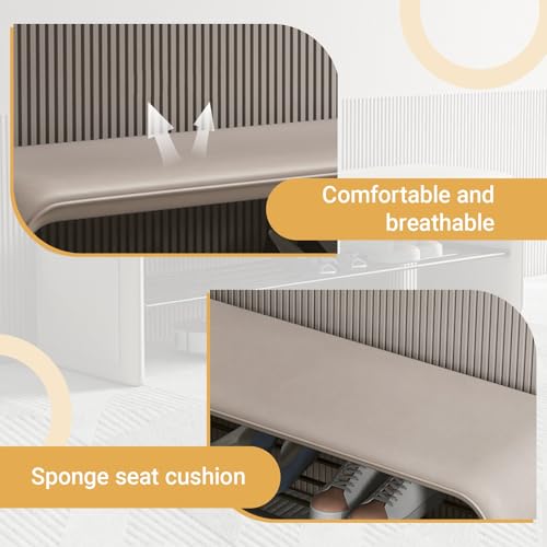 Banc de rangement à chaussures en acier et cuir avec coussin