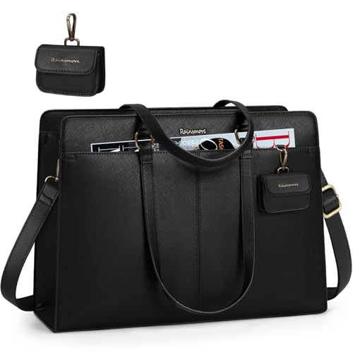 RAINSMORE Laptop Bag for Women 15.6 Inch Work Tote Bags Waterproof Leather Laptop Tote Professional Business Office Briefcase Large Computer Laptop Bag Handbag Shoulder Work Bags