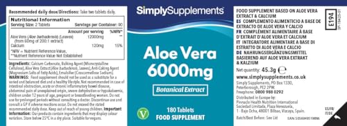 Aloe Vera 6000mg - 360 Tabletten - Geeignet für Veganer - Versorgung für 3 Monate - SimplySupplements