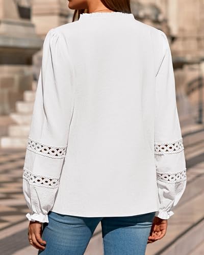KIRUNDO Going Out Tops for Women Boho Cotton Eyelet Long Sleeve Button Up Shirt 2025 Fall Fashion Lace Dressy Casual Blouses2