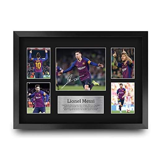 HWC Trading Lionel Messi A3 Enmarcado Regalo De Visualización De Fotos De Impresión De Imagen Impresa Autógrafo Firmado por Barcelona Los Aficionados Al Fútbol