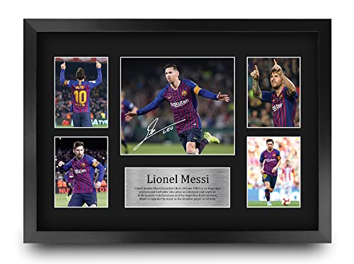 HWC Trading Lionel Messi A3 Enmarcado Regalo De Visualización De Fotos De Impresión De Imagen Impresa Autógrafo Firmado Por Barcelona Los Aficionados Al Fútbol