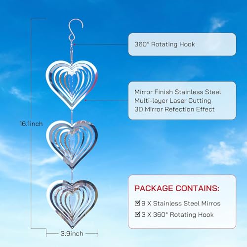 Image of Factee Bird Deterrents for Outside, Reflective 3D Stainless Steel Wind Spinners, Garden Decor, Bird Scare Devices to Keep Woodpeckers, Pigeons Away from Your House, Patio, Orchards