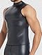 Ausing Kurzarm Leder für Herren Kunstleder Slim Fit Ärmellos Latex T-Shirt Top mit Halb Kragen Shirts Muskeltop Party-Outfit Wetlook Tanzparty Kostüm Rave Party Schwarz S