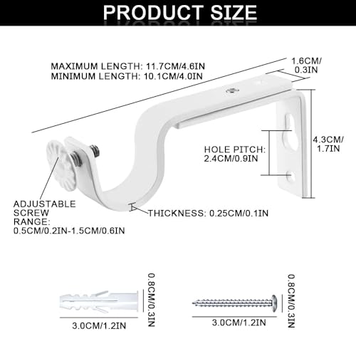 Gardinenstangen Halter, 25mm Gardinen Halterung mit Schrauben 2 Stück Metall Verstellbare Wandhalterung Weiße Vorhangstange Halterungen für Hause Büro,Schlafzimmer, Schrank, Badezimmer