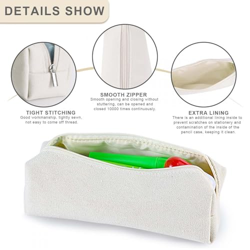 Image of SenseYo Cute Pencil Case Bag with Smooth Zipper Small Canvas Pen Pouch Storage Organizer for Stationery Cosmetics Electronics Classroom Office Travel (Beige)