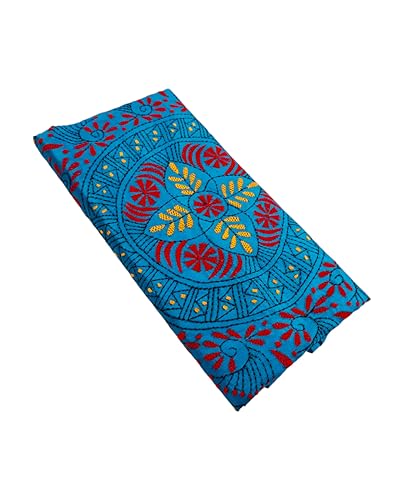 Image of SHRISTI CLOTHINGS Women's Hand Embroidered Cotton Silk Kantha Stitch Saree with Blouse Piece (J420924 SKYBLUED1)