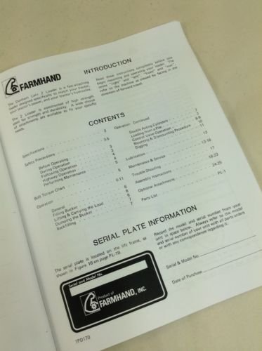 Page from the Farmhand Dunham Lehr Series 2 Loader manual showing the introduction and contents.