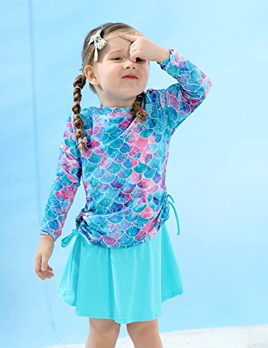 Swimsobo Little Girls Mermaid Rash Guard Long Sleeve Swimsuit Two Pieces Bathing Suit Swimming Skirt With Shorts Swimwear Swim Size 5 6 #TOP2