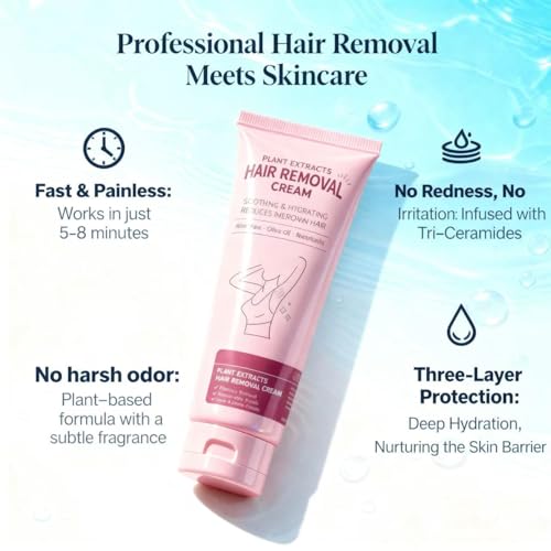 Image of 3.5OZ Full Body Hair Removal Cream for women on Arms, Legs, Underarm, Bikini with Aloe, Ceramides,Camellia, Bisabolol | Soothing, Gentle, Fresh Scent, No Dark Spots, Sensitive Skin