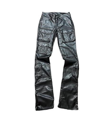 Men's PU Leather Cargo Pants Multi-Pocket Stretch Fit Streetwear Designer Wear