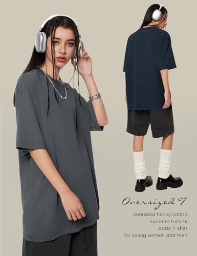 Image of Ogfao Mens Oversized T-Shirts Heavyweight Unisex Cotton T Shirts Baggy Loose Fit Basic Tees Plain Tshirts