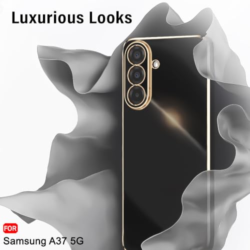 Image of TheGiftKart Back Cover for Samsung Galaxy A37 5G Case | Luxurious Golden-Plated Outlines | Raised Lips for Camera & Screen Protection | Shockproof Design | Stylish Galaxy A37 Back Cover (TPU, Black)