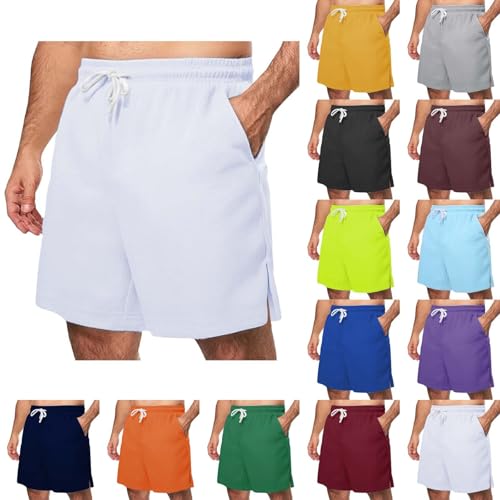 Pantalones cortos para correr para hombre de algodón: pantalones cargo para hombre holgados cortos de cintura alta elásticos pantalones cortos de verano gimnasio pantalones cortos con hendidura