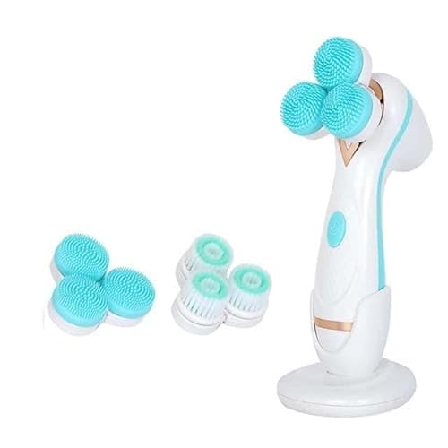 Pazzfre 洗顔ブラシ 電動 シリコン 音波洗顔 回転式 ボディブラシ 毛穴ケア 角質除去 美肌 メーク落とし 充電 防水 超音波 鼻 IPX6防水 USB充電式 3種ヘッド付き メンズ 男女兼用 (ブルー,新しいモデル(バッテリ))