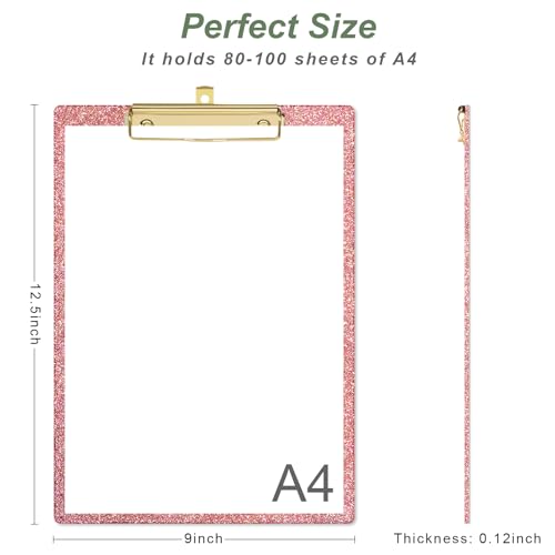 Image of Acrylic Confetti Clipboards, Sparkly Clip Board with Low Profile Gold Clip, Designed for Classroom School and Office Use, A4 Letter Size 9 x 12.5 in, Cute Pink