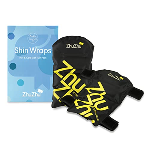Zhu-Zhu Shin Wraps Hot & Cold Gel Twin Pack - Ice Packs for Sports Injuries, Cold Compress, Reusable Ice Packs, Shin Splints Support, Shin Splints Pain Relief, Adjustable Straps