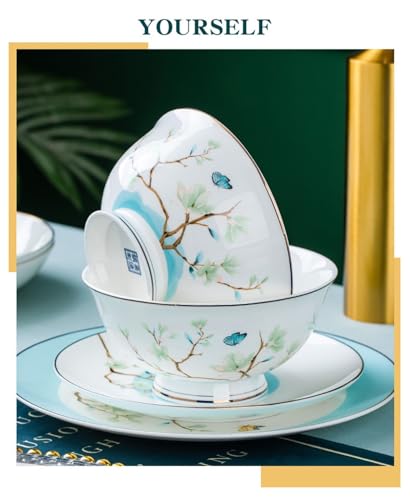 Zestaw zastawy stołowej z porcelany kostnej, 60 sztuk, biały wzór kwiatu magnolii, lekka luksusowa ceramiczna miska, naczynie i zestaw talerzy