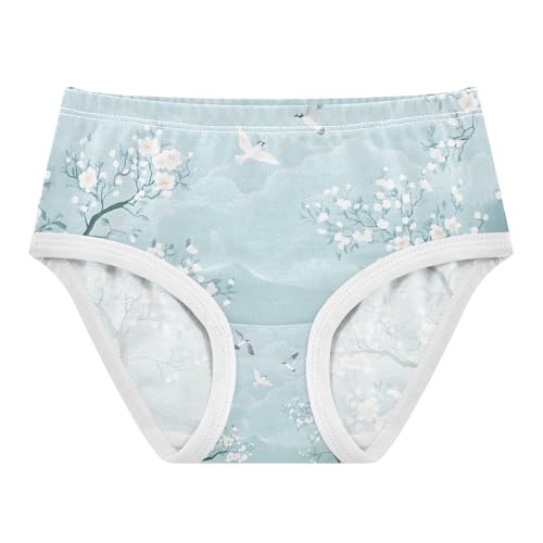 Girls Briefs, Chinese Flower Bird Blue Toddler Girl Panties, Cotton Underwear Girls, 2T–8 Years