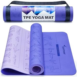 Instructional Yoga Mats with 150 Fade-proof Poses Printed on It – 24″ Wide x 72″ Long Double-Sided Non Slip TPE Eco-Friendly Workout Mat – 6mm Thick Exercise Mat with Carrying Strap for Beginners