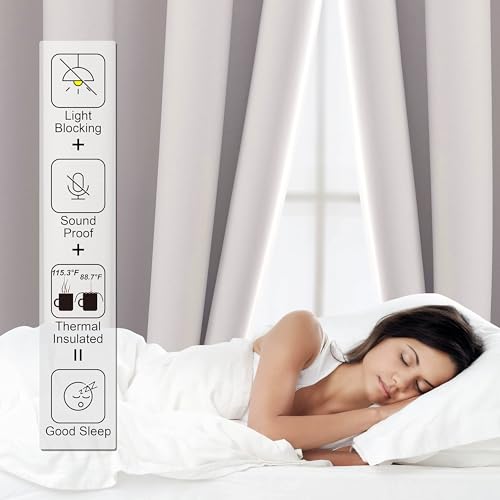 CUCRAF Grayish White Blackout Curtains 96 Inches Long, Thermal Insulated Noise Reducing Grommet Window Drapes for Bedroom & Living Room(52x96 Inch, 2 Panels) - Image 4