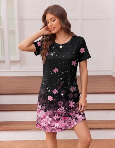 Image of Ekouaer Nightgowns for Women Short Sleeve Night Dress Printed Sleepwear