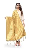 Jaanvi Indischer Bandhani gewebter Seidendupatta-Halswickel, lange Stola, Chunni-Quaste, Schal, Überwurf mit Zari, goldfarben, One size